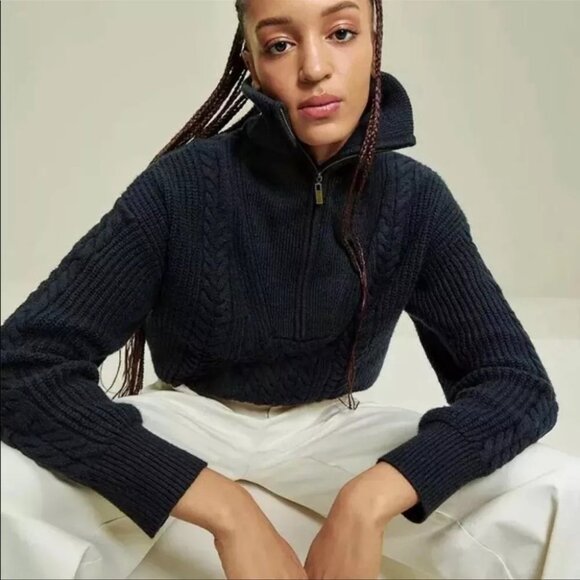 Nili Lotan x Target NEW Black Cable Knit Quarter Zip Sweater Size 2X - Picture 2 of 9